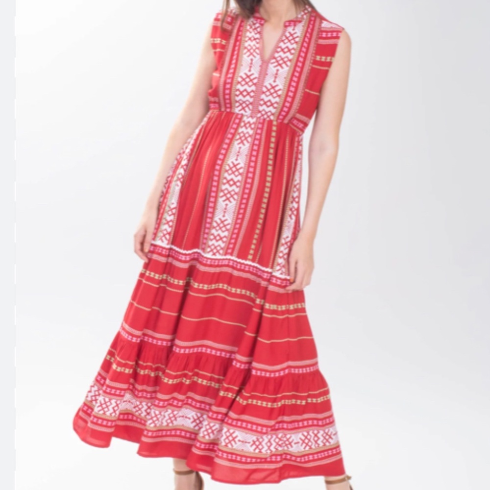 Area Stars Hudson Spring Summer Dress Red White Long Maxi dress, Sleeveless boho - Picture 1 of 8